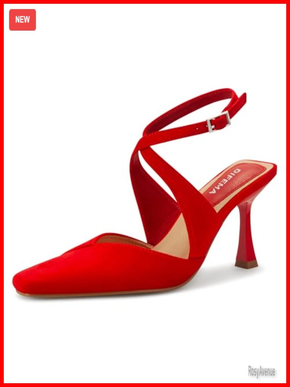 DIFEMA Women's Suede Slingback Heels Square Toe Ankle Strap Dress Pumps